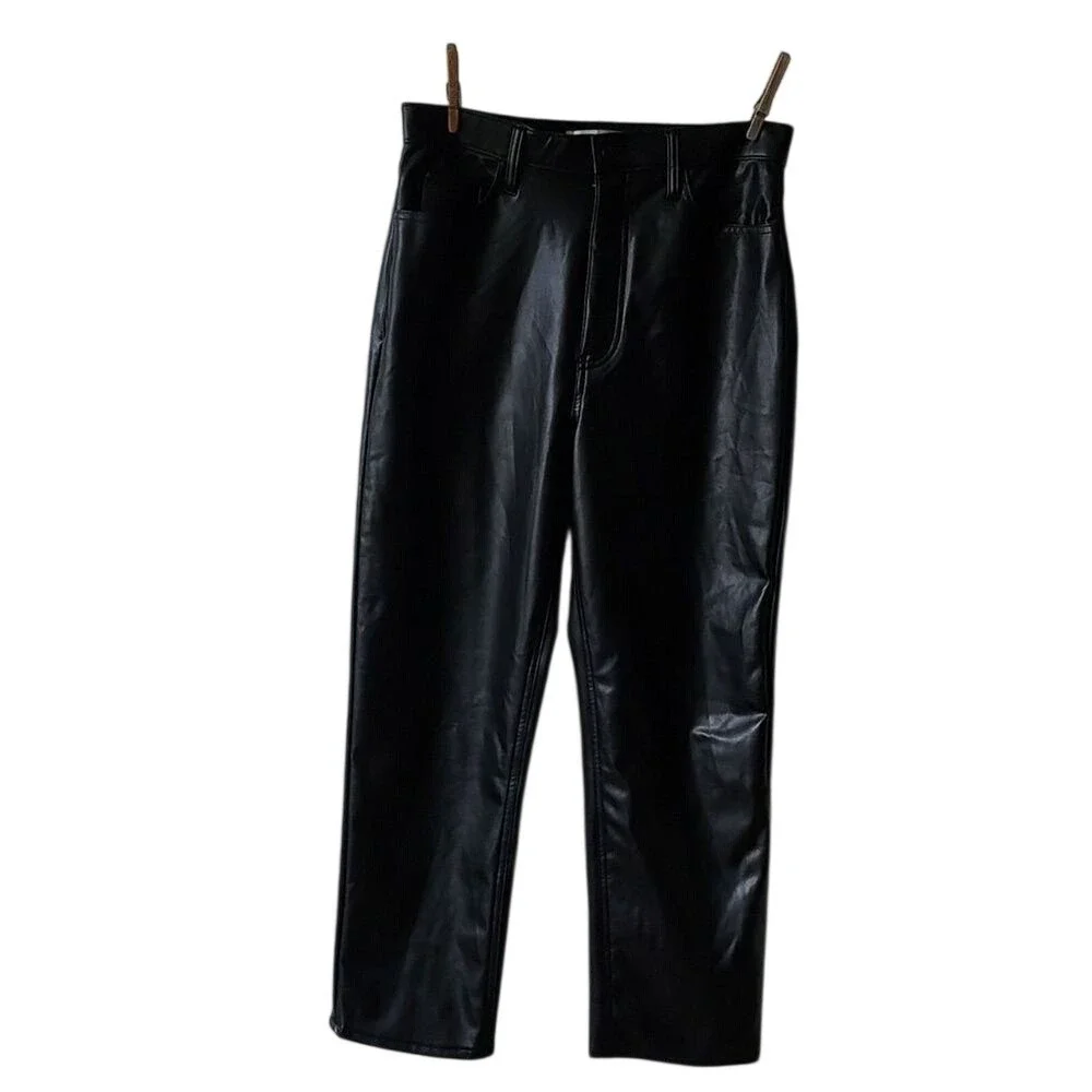 Abercrombie Black Vegan Leather Ankle Straight Pants 30 10 Ultra High Rise